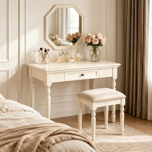 White Writing Desks with Drawers, 35" French Country Style, view 4