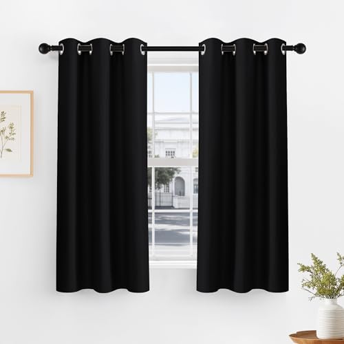 Pony DACNE Black Blackout Curtains for Bedroom 2 Panels Set - Light Reducing Solid Grommet Thermal Insulated Window Black Out Drapes for Living Room, 42 Wide by 60 inch Long