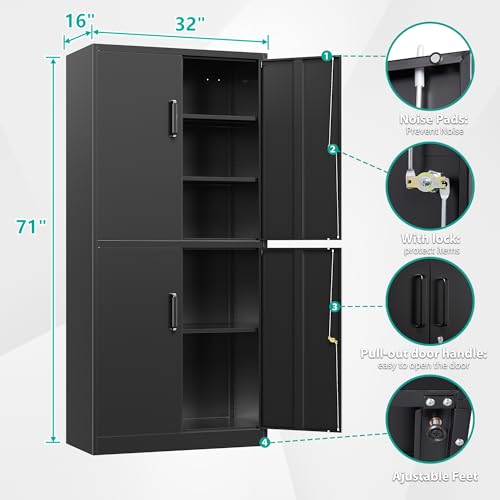 Metal Storage Cabinet with 3 Adjustable Shelves and 4 Doors, view 4