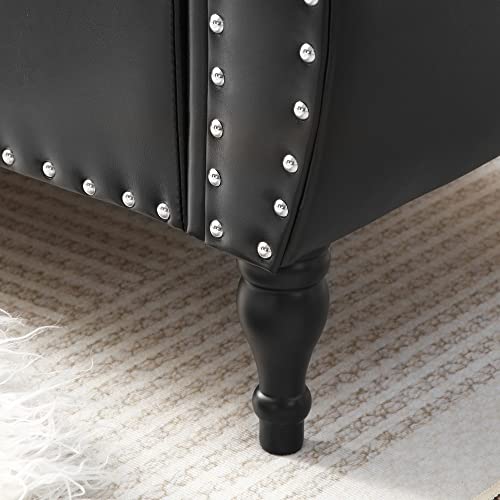 Storage Bench for Bedroom, PU Upholstered Bed Ottoman with Rolled Armed Button Tufted Design, Long Bench for Bed Window Living Room, Black