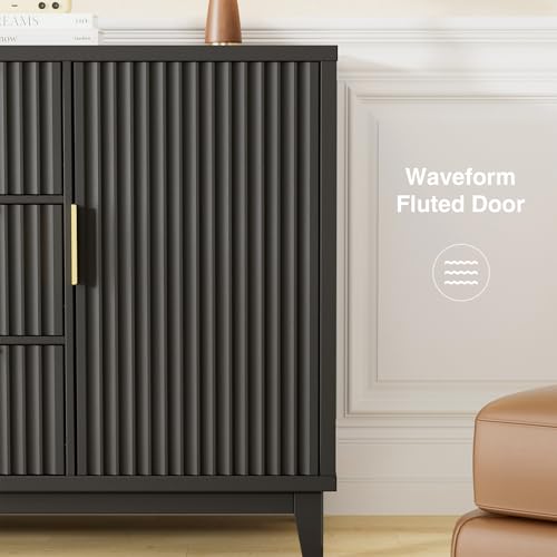 47.2" W Storage Cabinet with 3 Drawers, Fluted Buffet Cabinet with Storage, view 4