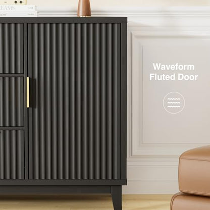 47.2" W Storage Cabinet with 3 Drawers, Fluted Buffet Cabinet with Storage, view 4