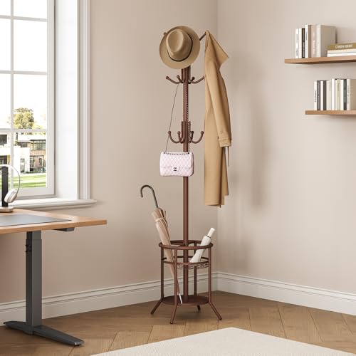 Coat Rack Freestanding, Metal Coat Rack with Umbrella Holder, view 8