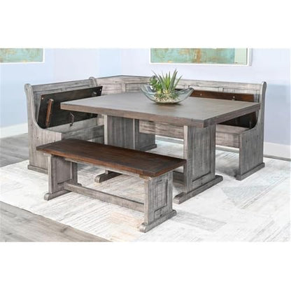 3-Piece Traditional Solid Wood Breakfast Nook Set with Table, Storage Space, Foldable Corner Shelf, Fit Any Space Blending Style and Function, in Gray & Brown Finish