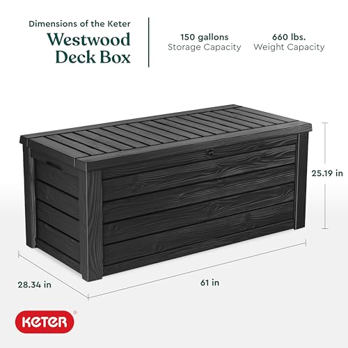 Keter Westwood Outdoor Storage Deck Box, 150 Gallon, Dark Grey, view 4