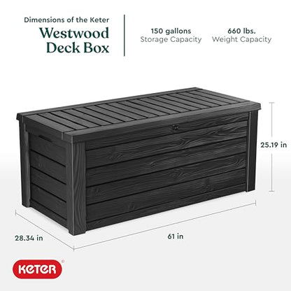Keter Westwood Outdoor Storage Deck Box, 150 Gallon, Dark Grey, view 4