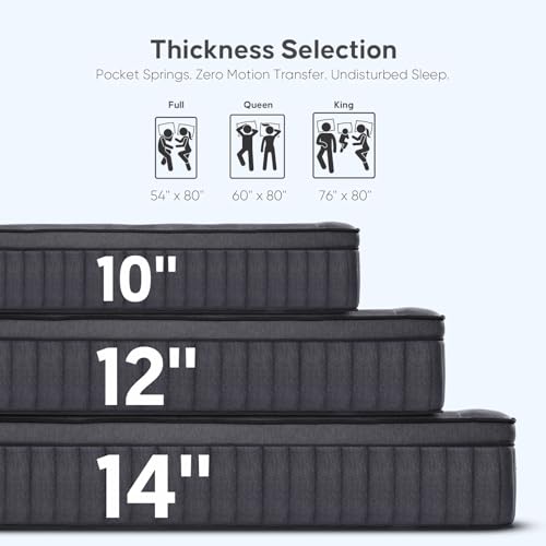 Queen Mattress 12 Inch Queen Size Mattress in a Box Upgrade Pocket Springs，Medium Firm, Breathable Comfort Pressure Relief, Motion Isolation CertiPUR-US Certified