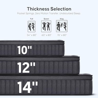 Queen Mattress 12 Inch Queen Size Mattress in a Box Upgrade Pocket Springs，Medium Firm, Breathable Comfort Pressure Relief, Motion Isolation CertiPUR-US Certified