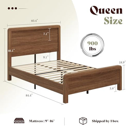 Queen Wood Bed Frame with Fluted Headboard & Footboard, Walnut, view 3