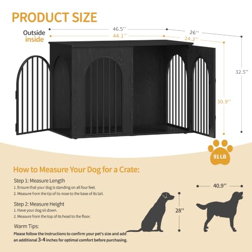 46.5'' Dog Crate Furniture,Dog Kennel Indoor for Medium/Large Dogs, view 3