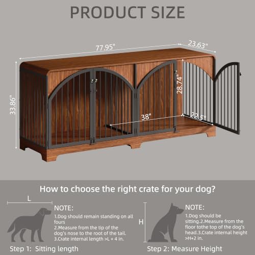 78" Farmhouse Dog Crate Furniture for 2 Large Dogs, view 3