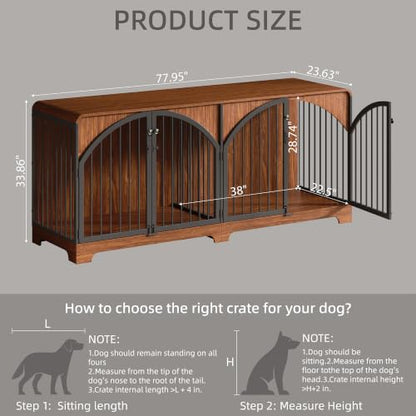78" Farmhouse Dog Crate Furniture for 2 Large Dogs, view 3