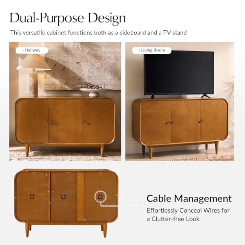 48" Buffet Cabinet with Storage, 3 Doors Sideboard, Acorn, view 5
