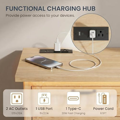 3 Dresser Drawer for Bedroom, 27.6" Wide Wood Bedside Table for Bedroom, Modern Farmhouse Night Stand with Smart RGB Light Strip, Power Outlet, Metal Slides, Anti-Tip Kit, Wood