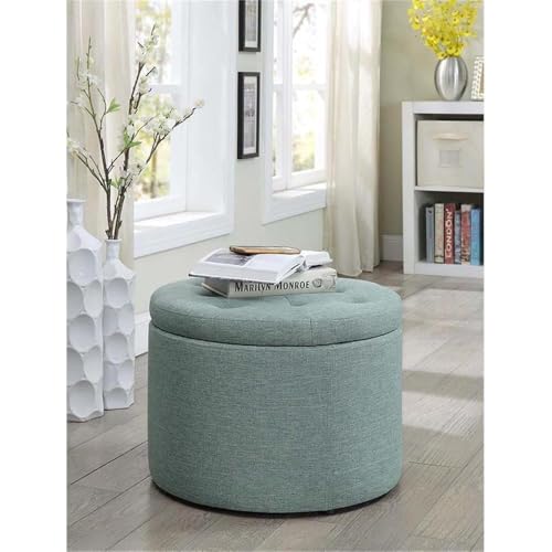 Designs4Comfort Round Shoe Ottoman, Green Faux Linen