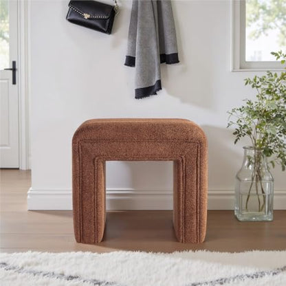 Vanity Stool Chair,Modern Boucle Ottoman Foot Stool with Wooden Legs Sofa Bench Footstool Extra Seat for Vanity,Makeup Room,Living Room,Entryway,Office (Fully Assembled) (Brown)