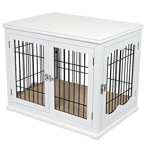 Decorative Dog Kennel with Pet Bed, Small Indoor Pet Crate, Double Door Design, view 2