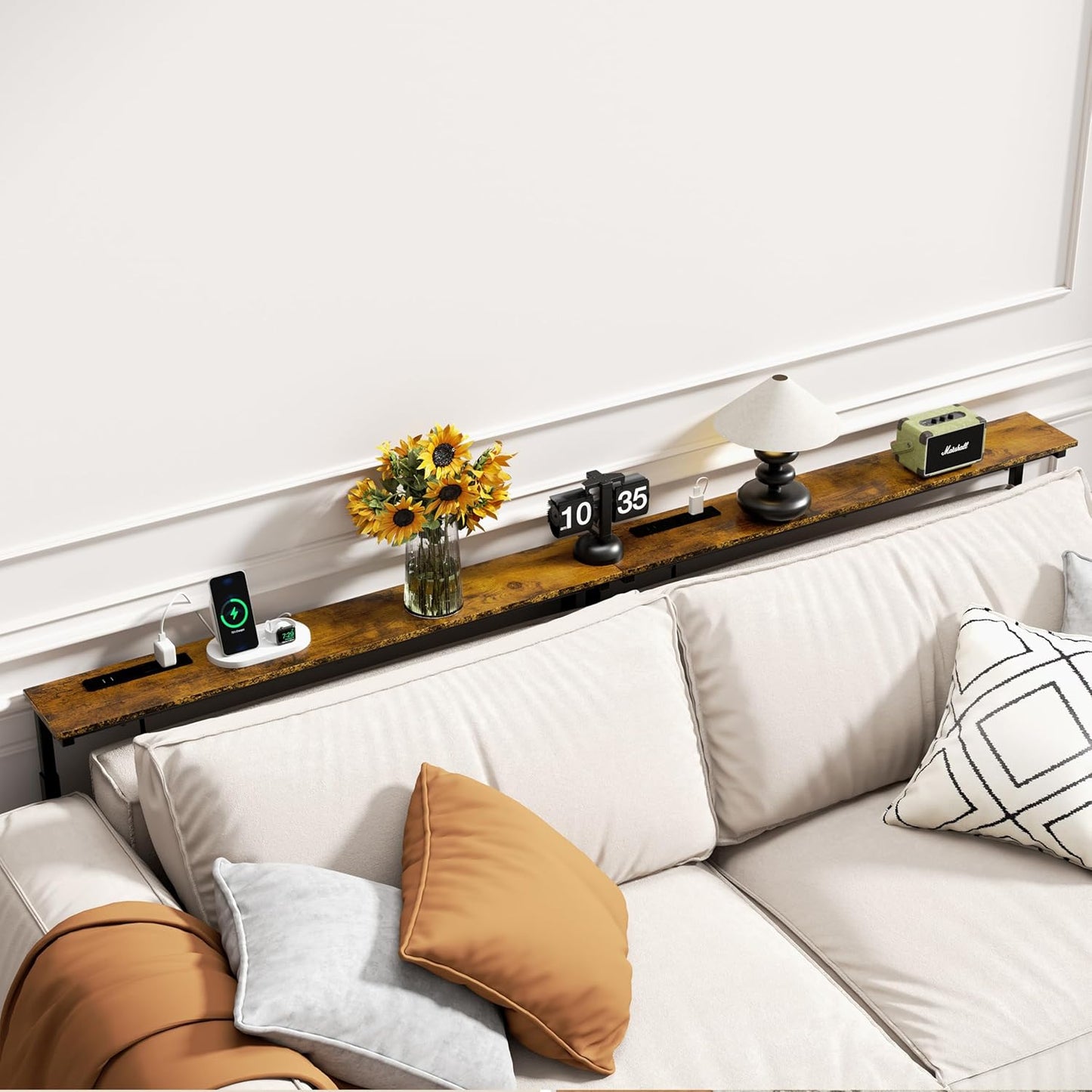 2 Pack Adjustable Height Narrow Console Table with Power Outlets, 78.7" Long Sofa Table with Charging Station behind Couch Table Entryway Table for Living Room and Hallway – Rustic Brown