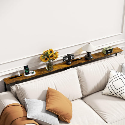 2 Pack Adjustable Height Narrow Console Table with Power Outlets, 78.7" Long Sofa Table with Charging Station behind Couch Table Entryway Table for Living Room and Hallway – Rustic Brown
