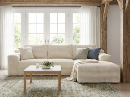 106'' Modular Sectional Sofa, L-Shaped Boneless Cloud Couch with Chaise Lounge, 4-in-1 Flexible Combination Faux Rabbit Fur & Layered Cushion Deep Seat, No Assembly, Beige Right Facing Chaise