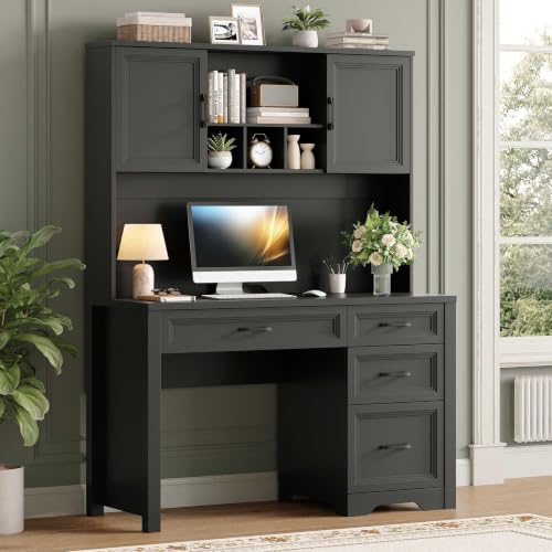 Farmhouse Desk with Hutch, Executive Desk with Storage Cabinet, view 2