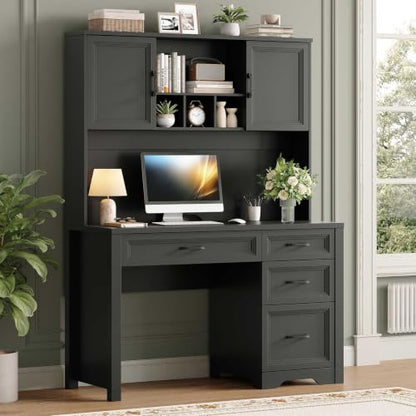 Farmhouse Desk with Hutch, Executive Desk with Storage Cabinet, view 2