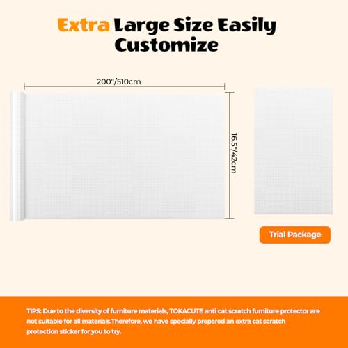 200" x 16.5" Anti Cat Scratch Furniture Protector, Single-Sided Sticky Couch Protector from Cats Claws, Couch Corner Guard Under Pet Claws, Thicken Viny Flexible Scratch Deterrent Tape