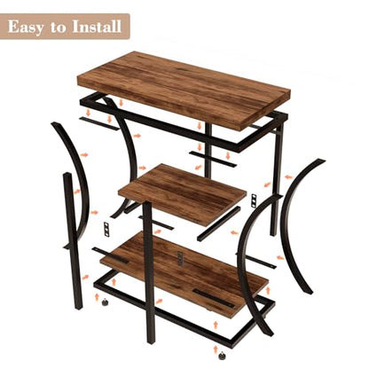 3 Tier End Table with Storage, Narrow End Table for Living Room and Bedroom, Small Space Wood and Metal Side Table, Rustic Brown