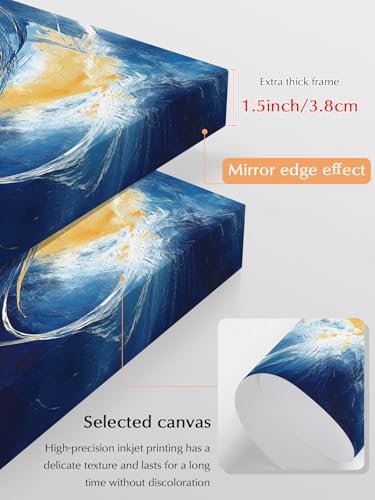 NuYeBiofx Navy Blue Gradient Abstract Color Block Canvas Wall Art Prints,40"x28" Framed Picture Artwork Impressionistic Style Printed Canvas Oil Painting for Living Room Bedroom Office,Ready to Hang