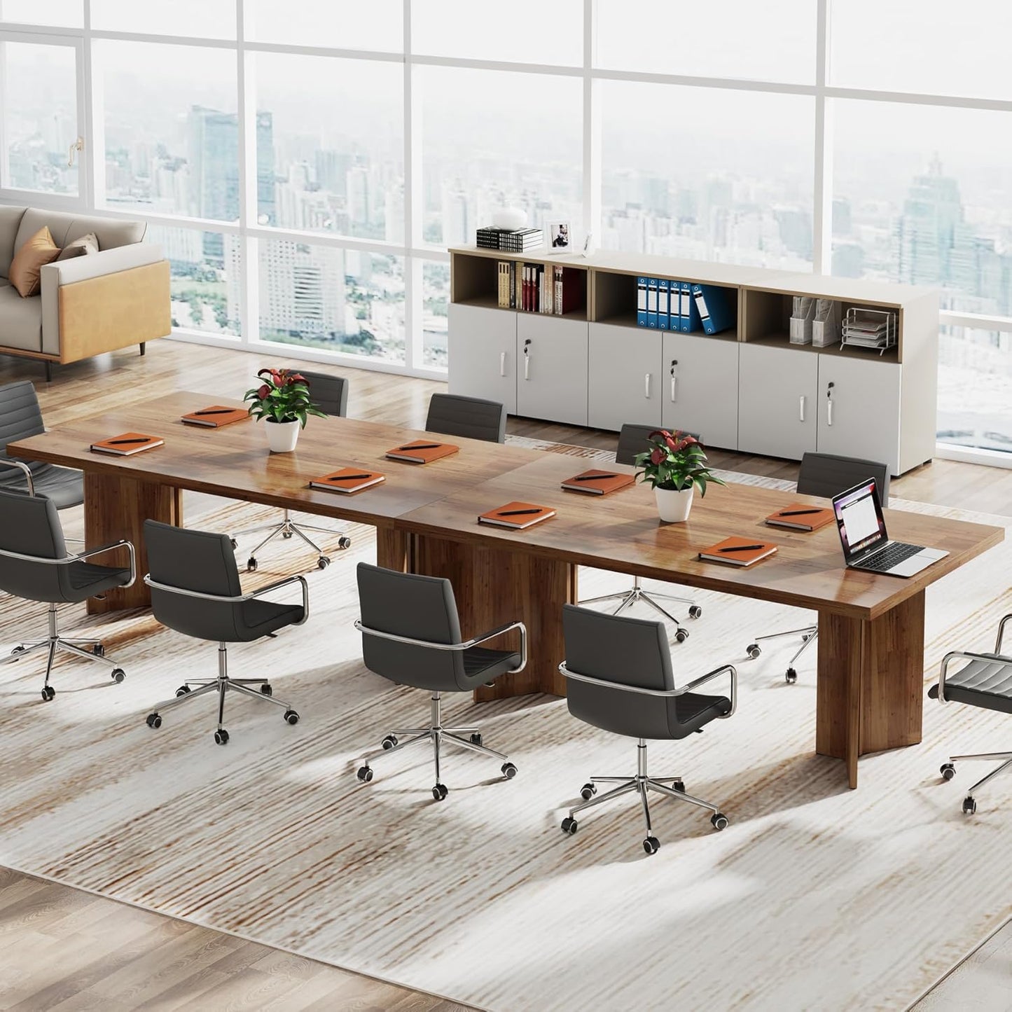 63-Inch Executive Desk, Vintage Home Office Computer Desk with Large Tabletop, Farmhouse Wood Writing Conference Table Workstation for Office, Study, Walnut Brown