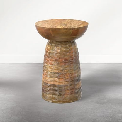 Boyd Accent Table - 13 inch Wide Solid Mango Wood Round Side Table in Honey Earthtone, Contemporary Sculptural End Table for Living Room or Bedroom with Natural Grain Finish, Assembled