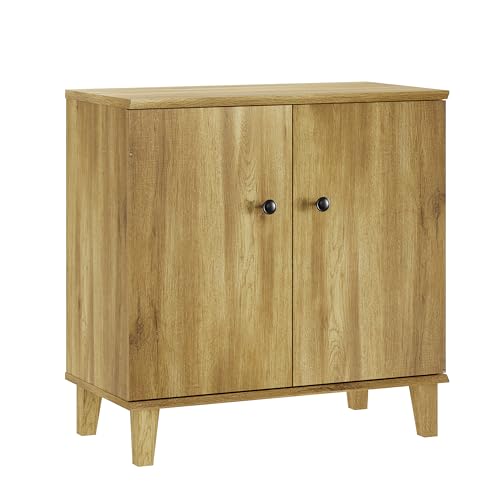Modern Storage Cabinet Buffet Storage with Wood Legs and Adjustable Shelf for Dinnig Room Living Room Entryway, Brown Oak