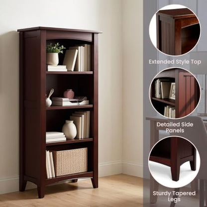 Shaker Cottage 4-Shelf Bookcase, Espresso, 22”W x 48”H, view 5