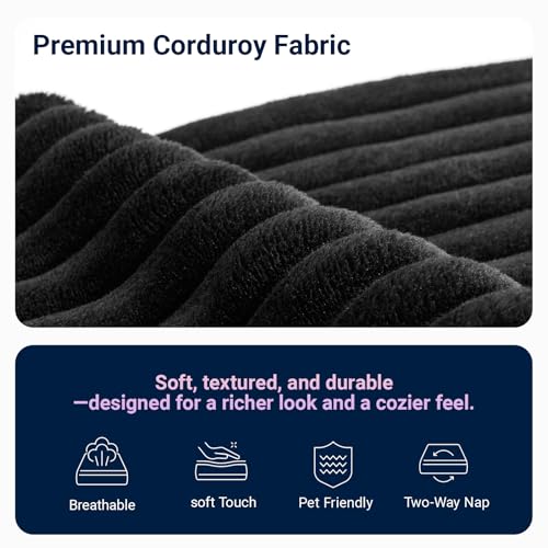 141” 6-Seat Modular Sectional Sofa Couch, Individually Wrapped Coil Support & Corduroy Fabric, Zero Assembly 6-Piece Set for Large Living Room, Black