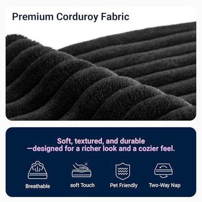 141” 6-Seat Modular Sectional Sofa Couch, Individually Wrapped Coil Support & Corduroy Fabric, Zero Assembly 6-Piece Set for Large Living Room, Black
