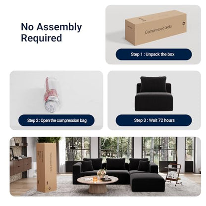 141” 6-Seat Modular Sectional Sofa Couch, Individually Wrapped Coil Support & Corduroy Fabric, Zero Assembly 6-Piece Set for Large Living Room, Black