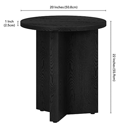 20" Wide Round Side Table in Black Grain, for Home, Living Room, Bedroom, Entertainment or Office