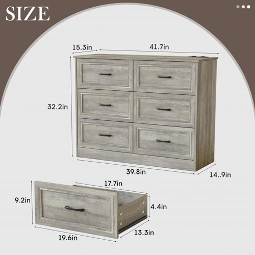 Dresser for Bedroom, 6 Drawer Wide Dresser Organizer with Charging Station, view 3