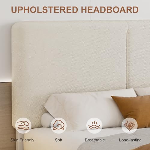 Queen Bed Frame Upholstered Platform Beds with Height-Adjustable Cotton, view 4