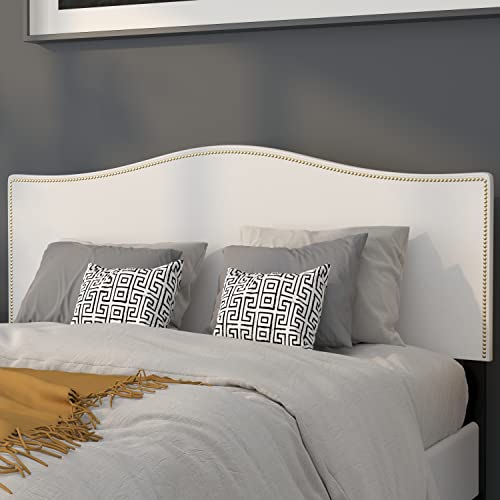 Lexington Upholstered Queen Size Headboard with Accent Nail Trim in White Fabric, view 2