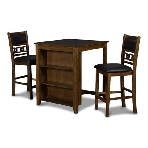 New Classic Furniture Gia Counter Table with Two Chairs and Storage Shelf, 30-Inch, Brown