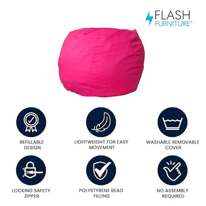 Dillon Small Bean Bag Chair for Kids and Teens, Foam-Filled Beanbag Chair with Machine Washable Cover, Hot Pink