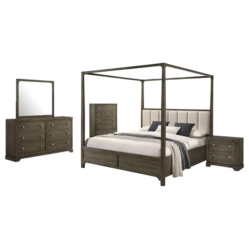 Coaster Home Furnishings Gran Park Modern Classic 5-Piece Bedroom Set California King Size Canopy Bed Frame 80-inch Headboard Dark Cocoa 224931KW-S5
