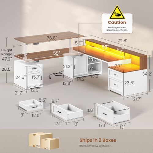 Farmhouse L Shaped Standing Electric Desk with Storage, White, view 3