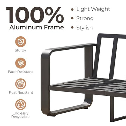 CHITA Aluminum Outdoor Chairs Set of 2, Modern Patio Furniture Chairs Set | 100% Aluminum Frame, Wood-Like Finish Grain, 6.3in Thickened Cushion, OEKO-TEX Olefin Washable Covers, Anti-slip Straps