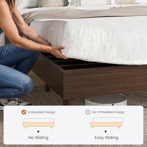 King Size Wood Platform Bed, 7.9" Under-Bed Storage, Walnut, view 7