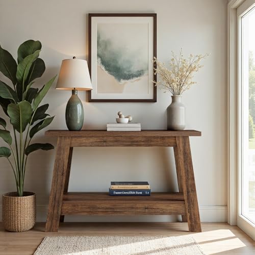 Tribesigns 41.3-Inch Farmhouse Entryway Table, 2-Tier Narrow Console Table Behind The Couch, Entryway Furniture with Storage for Small Spaces, Living Room, Hallway, Foyer, Rustic Brown
