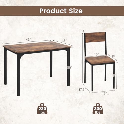 Dining Table Set for 4, Retro Kitchen Table and Chairs Set for 4, Metal Frame, Space-Saving Table and Chairs Set of 4 for Small Place, Living Room, Breakfast Nook