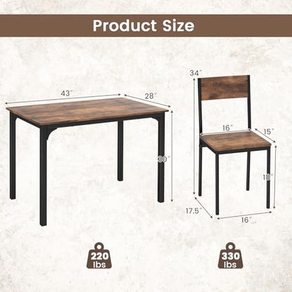 Dining Table Set for 4, Retro Kitchen Table and Chairs Set for 4, Metal Frame, Space-Saving Table and Chairs Set of 4 for Small Place, Living Room, Breakfast Nook