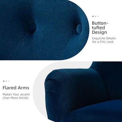 Velvet Tufted Accent Chair, Modern Wingback Arm Chair, Navy